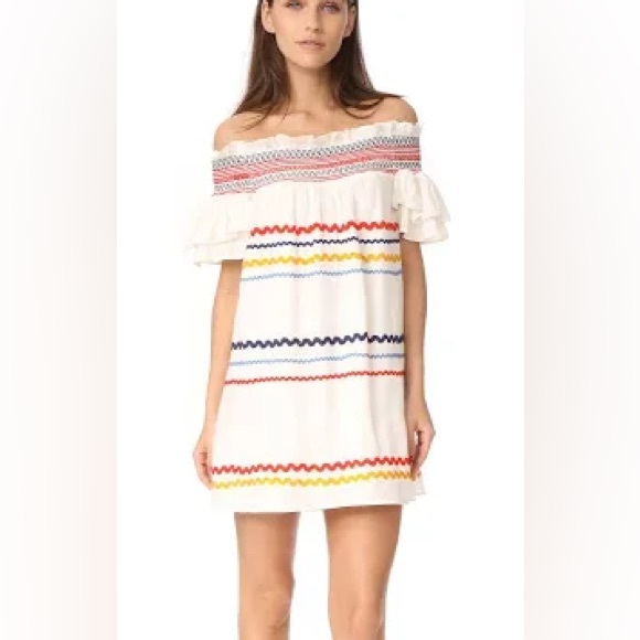 NWT Red Carter "Marilyn" White Off-The-Shoulder Dress Ric Rac Trim, Size Small - Picture 9 of 9